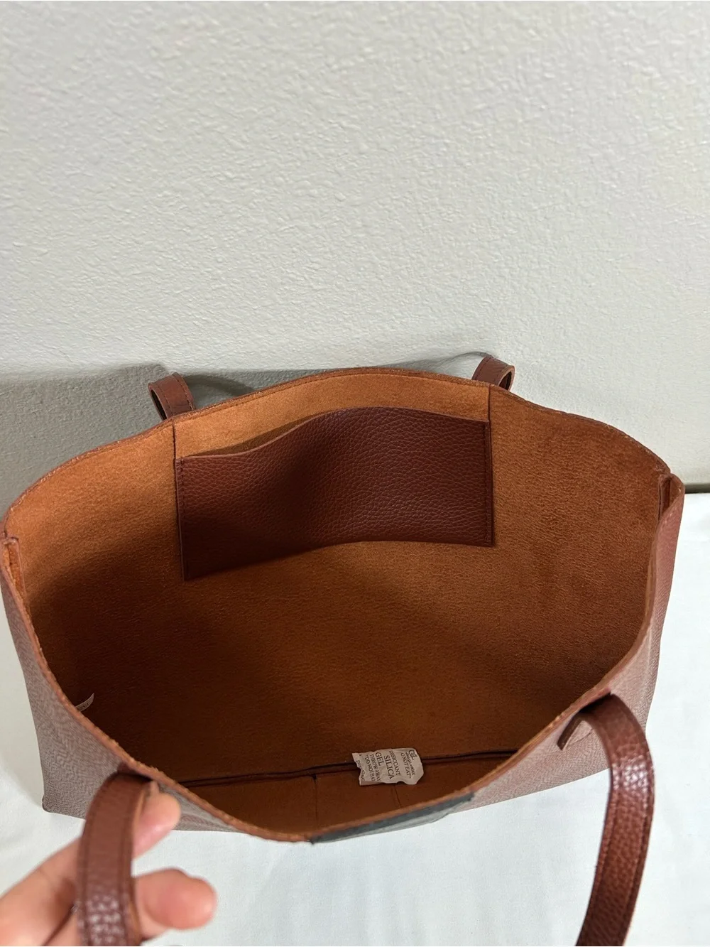 Vince Camuto Faux Pebble‎ leather Brown Black Laptop Tote Bag Minimalist Work